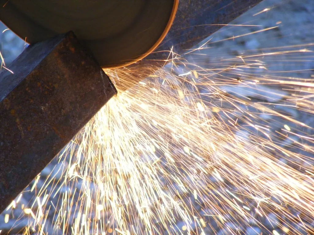 Angle grinder cutting steel with sparks