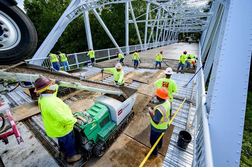 Team of workers on a steel structure